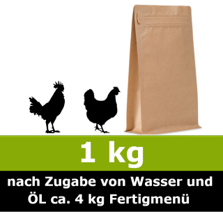 Unser 1 kg Trocken Barf Wunschnapf vom Huhn ist ein Alleinfuttermittel ohne billige Füllstoffe und ohne Farb- und Konservierungsstoffe